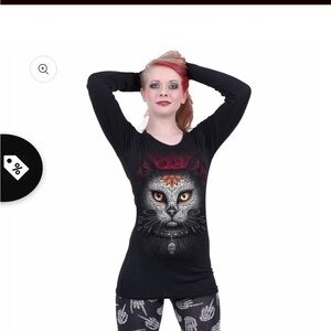 Spiral alternative clothing, Catrina cat print long sleeve top